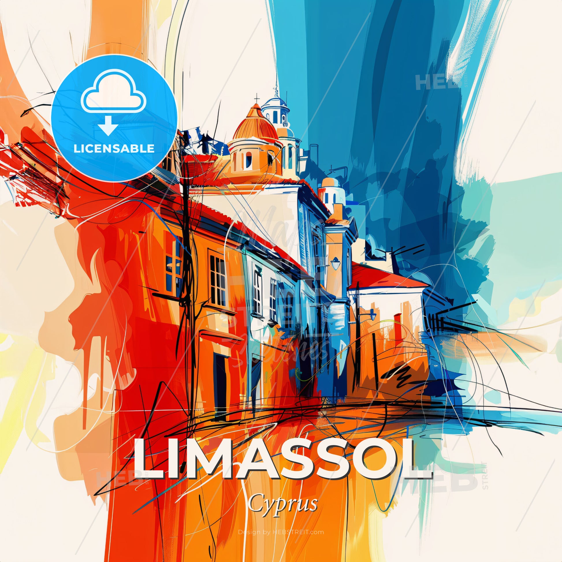 Vibrant Limassol  , Cyprus - A Painting Of A Building - Square format print template