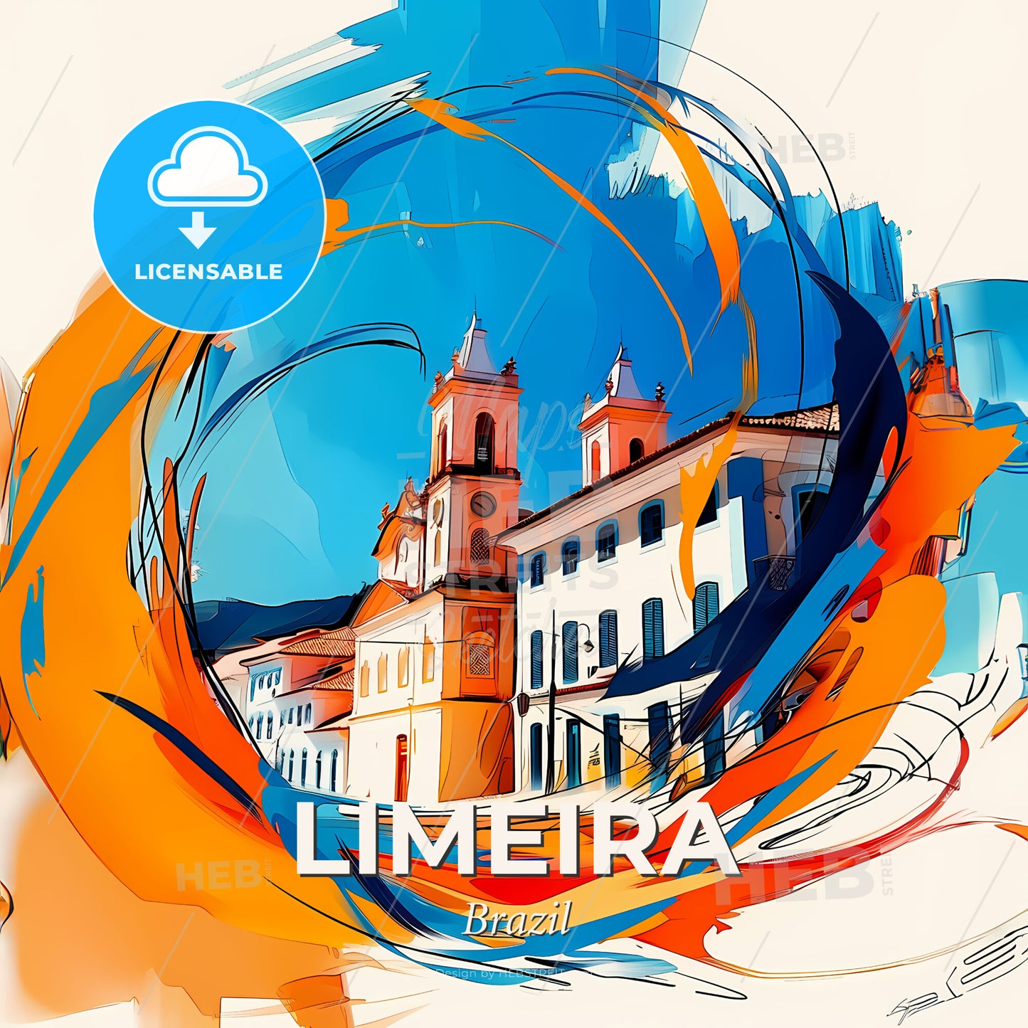 Vibrant Limeira, Brazil - A Building With A Tower And Orange And Blue Circle - Square format print template