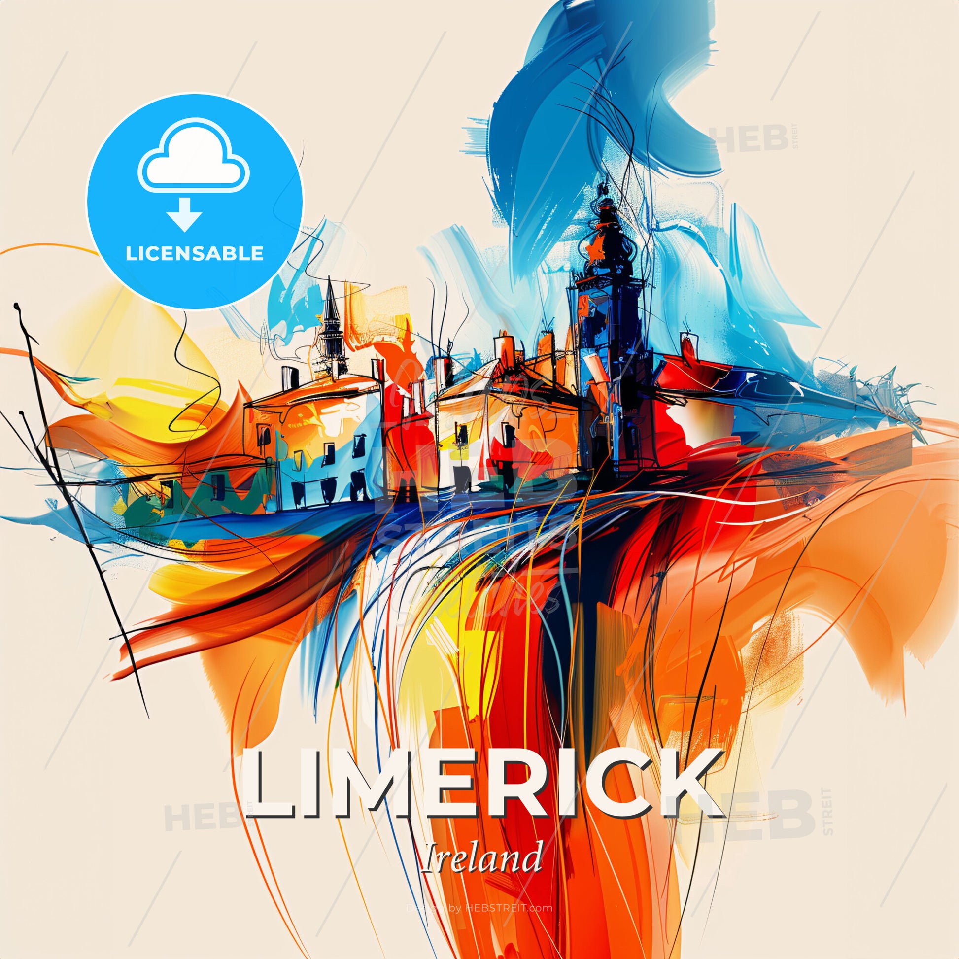 Vibrant Limerick, Ireland - A Colorful Painting Of Buildings - Square format print template