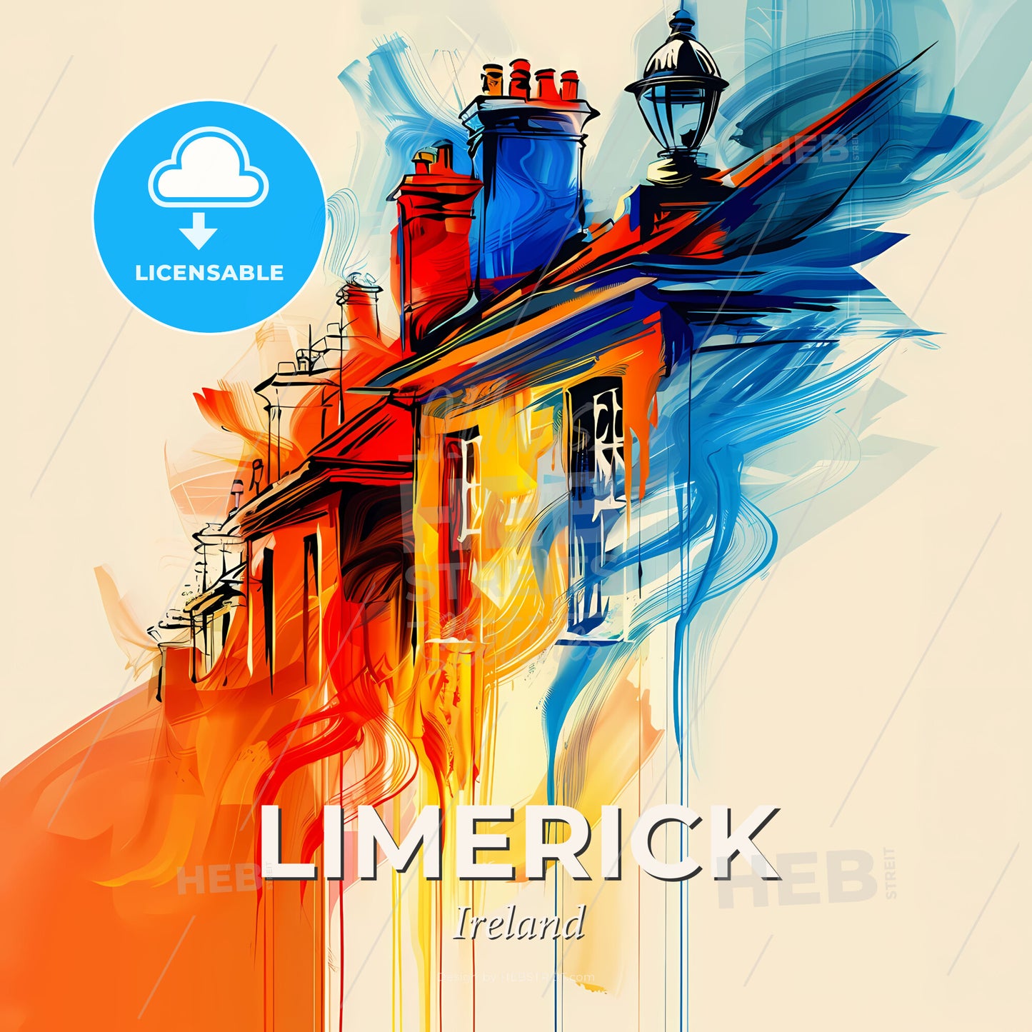 Vibrant Limerick, Ireland - A Colorful Painting Of A Row Of Houses - Square format print template