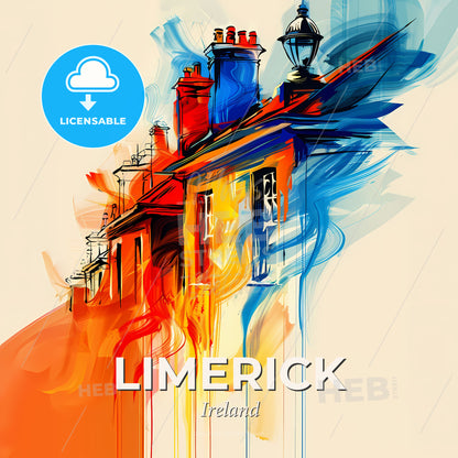 Vibrant Limerick, Ireland - A Colorful Painting Of A Row Of Houses - Square format print template