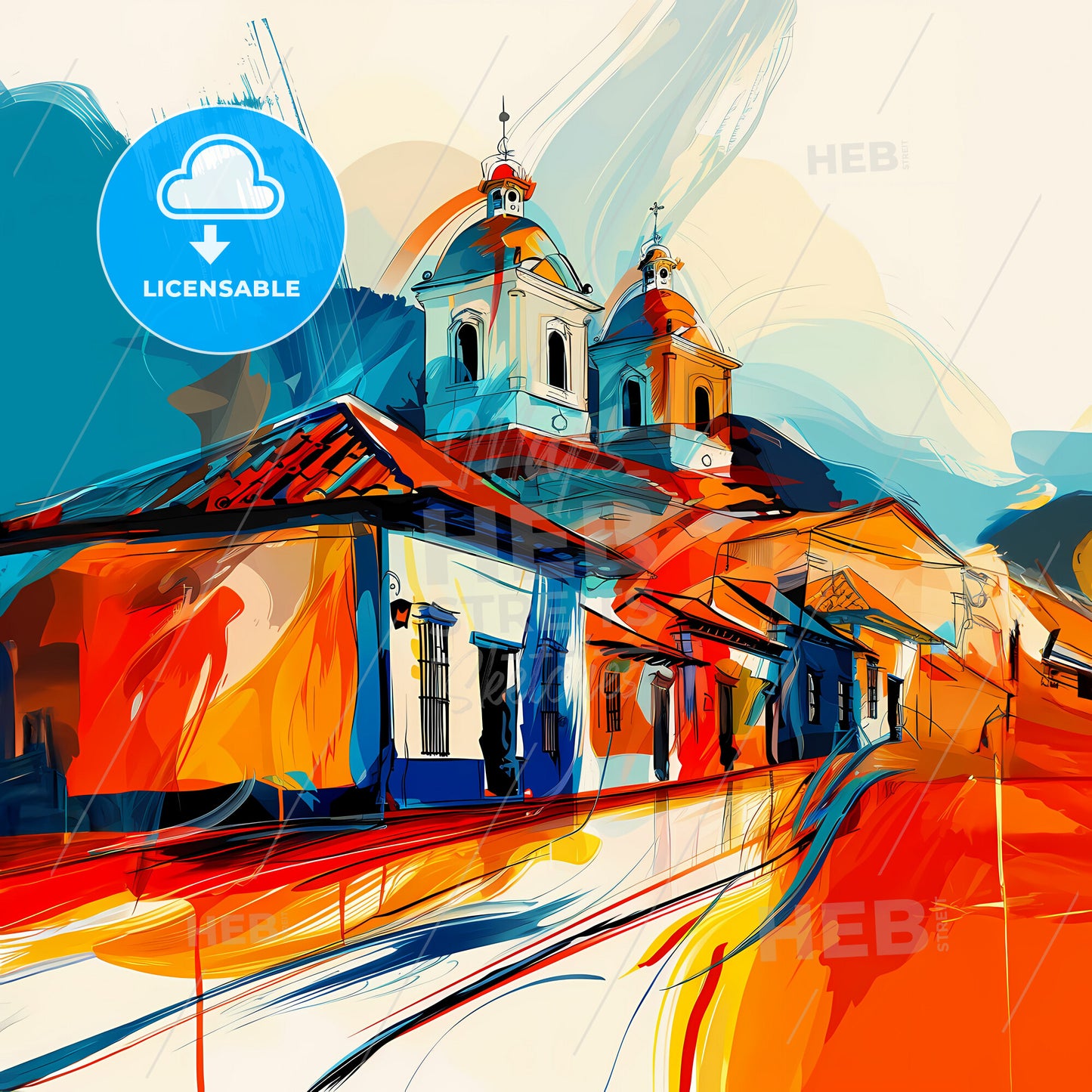 Vibrant Limón, Costa Rica - A Colorful Painting Of A Church