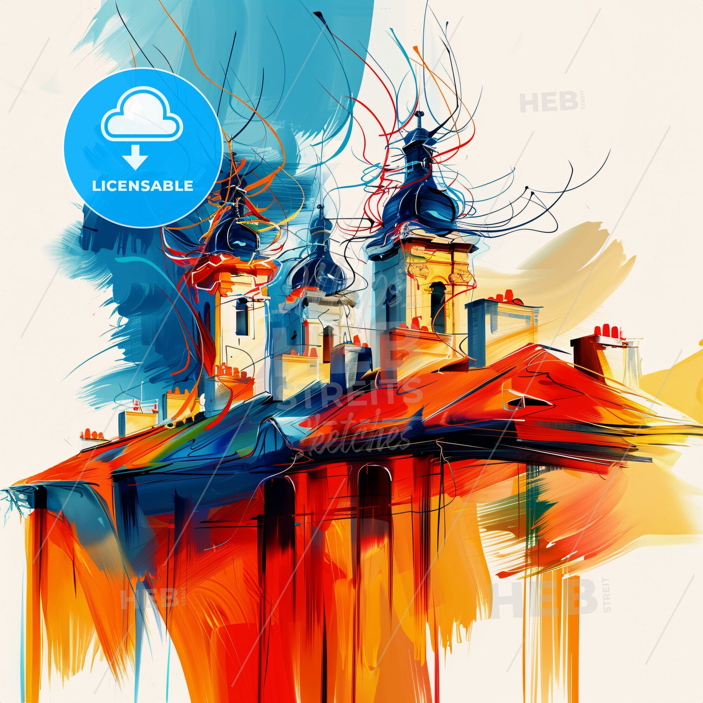 Vibrant Limoges, France - A Painting Of A Building With Towers And A Blue Sky