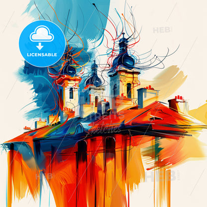 Vibrant Limoges, France - A Painting Of A Building With Towers And A Blue Sky