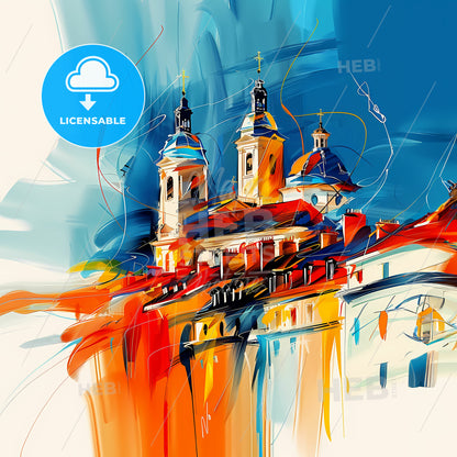 Vibrant Limoges, France - A Painting Of A Building With Towers