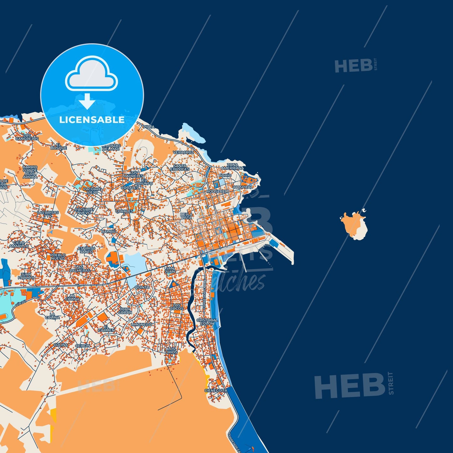 Colorful Limón Street Map with Labels and Buildings