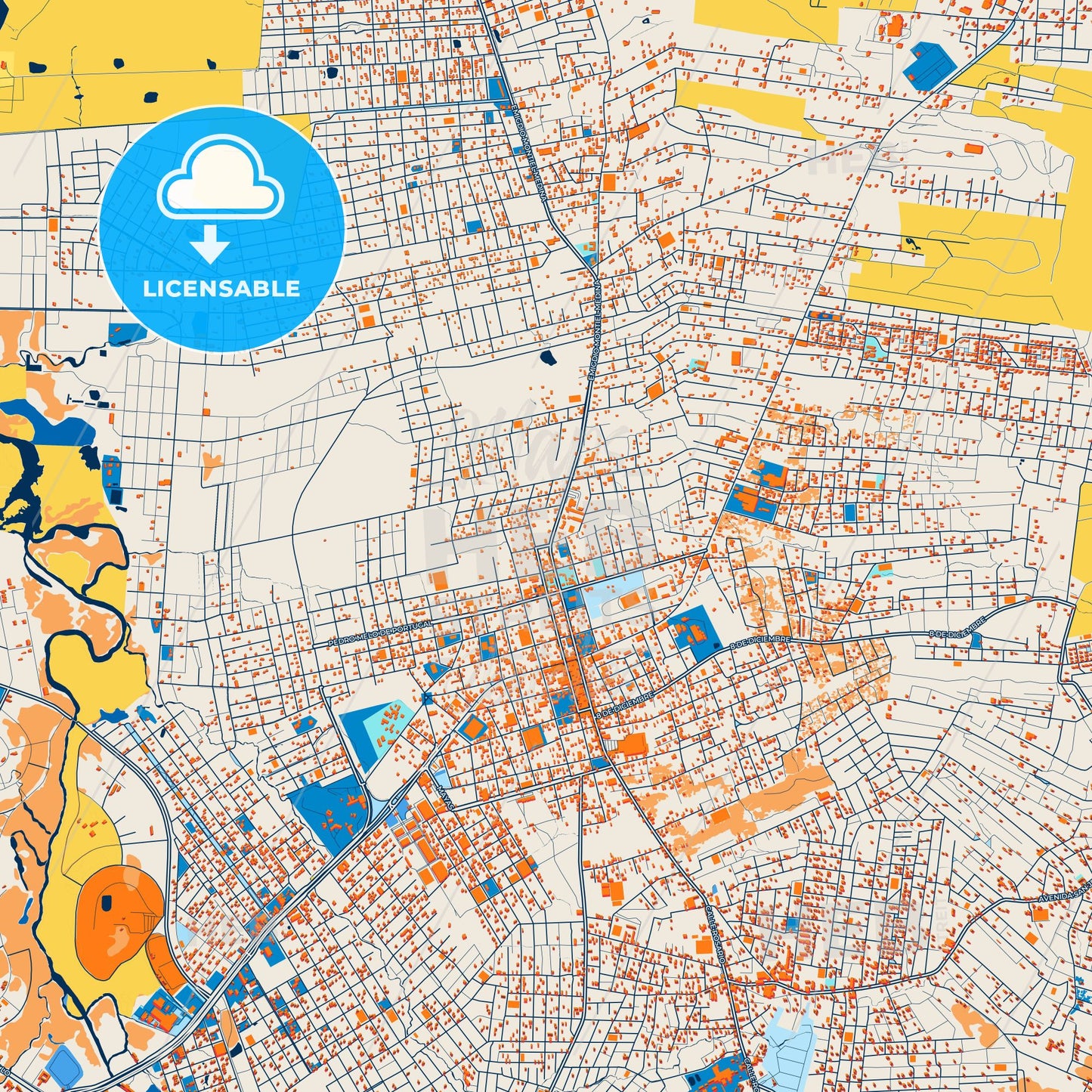 Colorful Limpio Street Map with Labels and Buildings