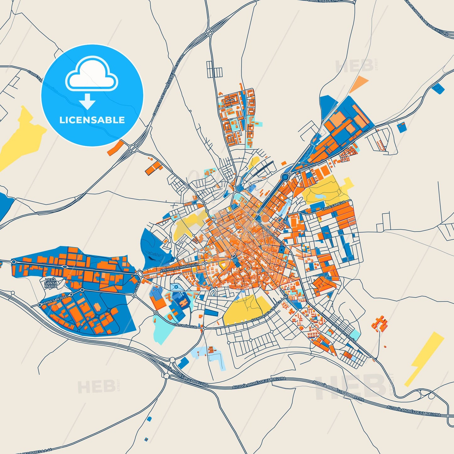 Colorful Linares Street Map with Labels and Buildings