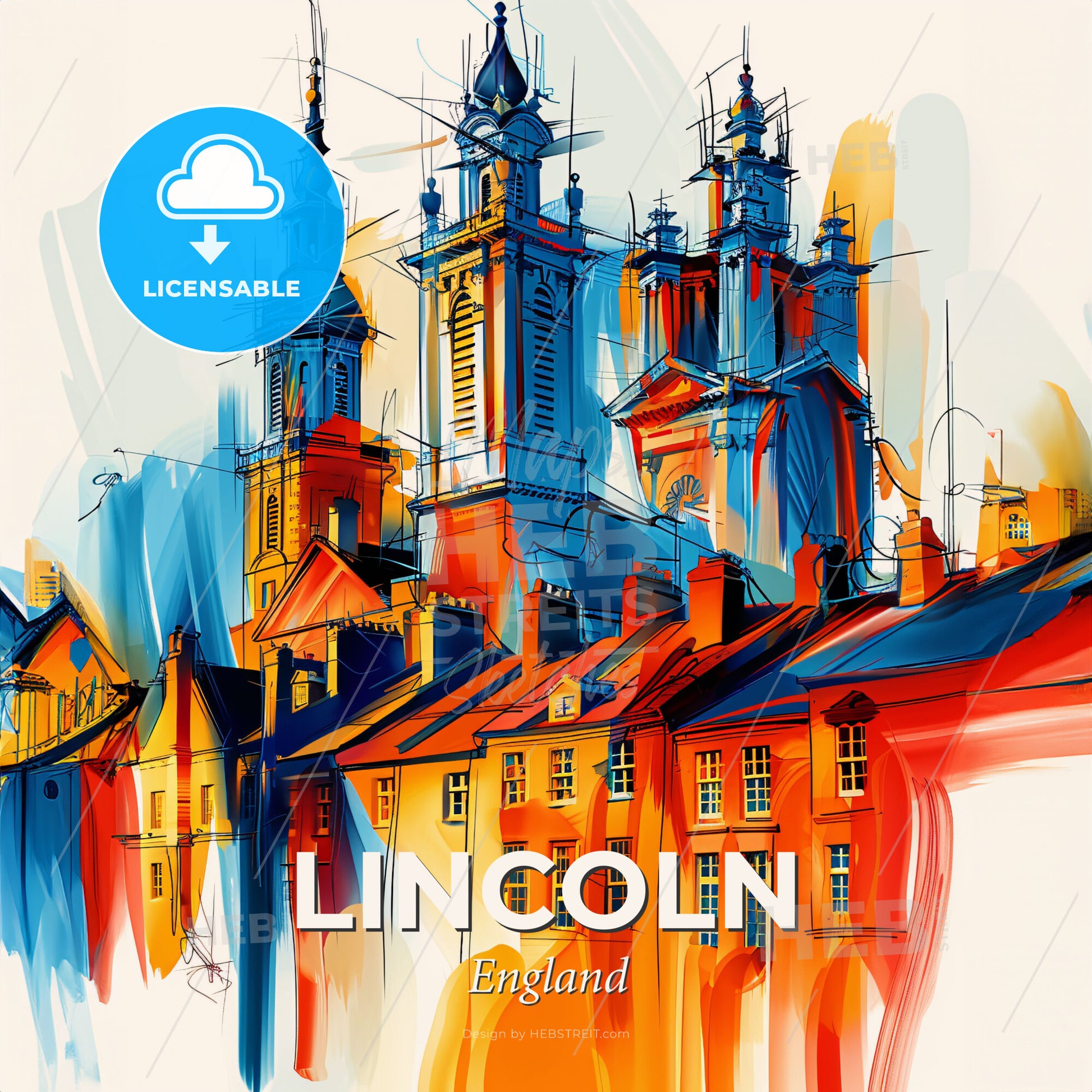 Vibrant Lincoln, England - A Colorful Drawing Of A Building - Square format print template