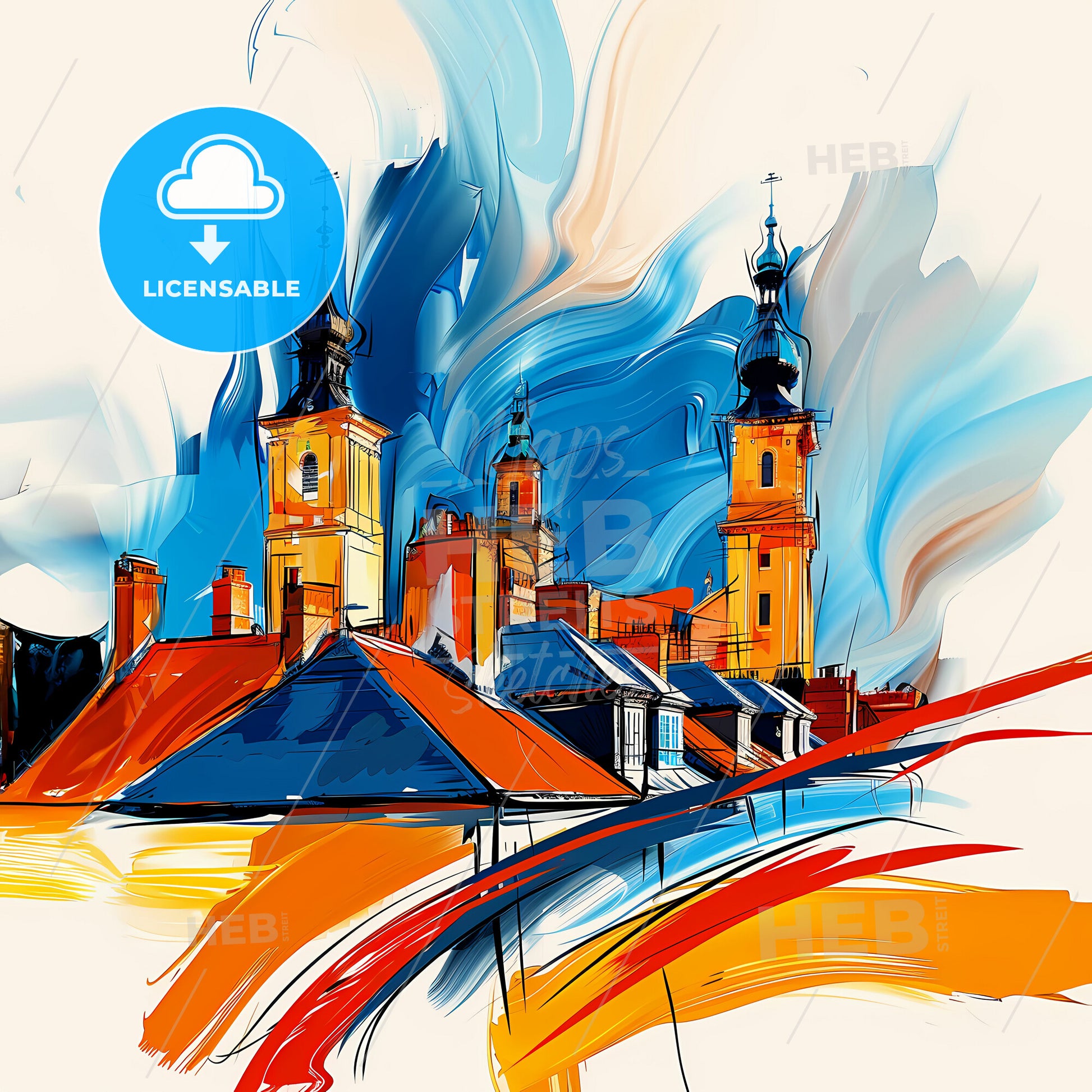 Vibrant Lincoln, England - A Painting Of A Town With A Colorful Background