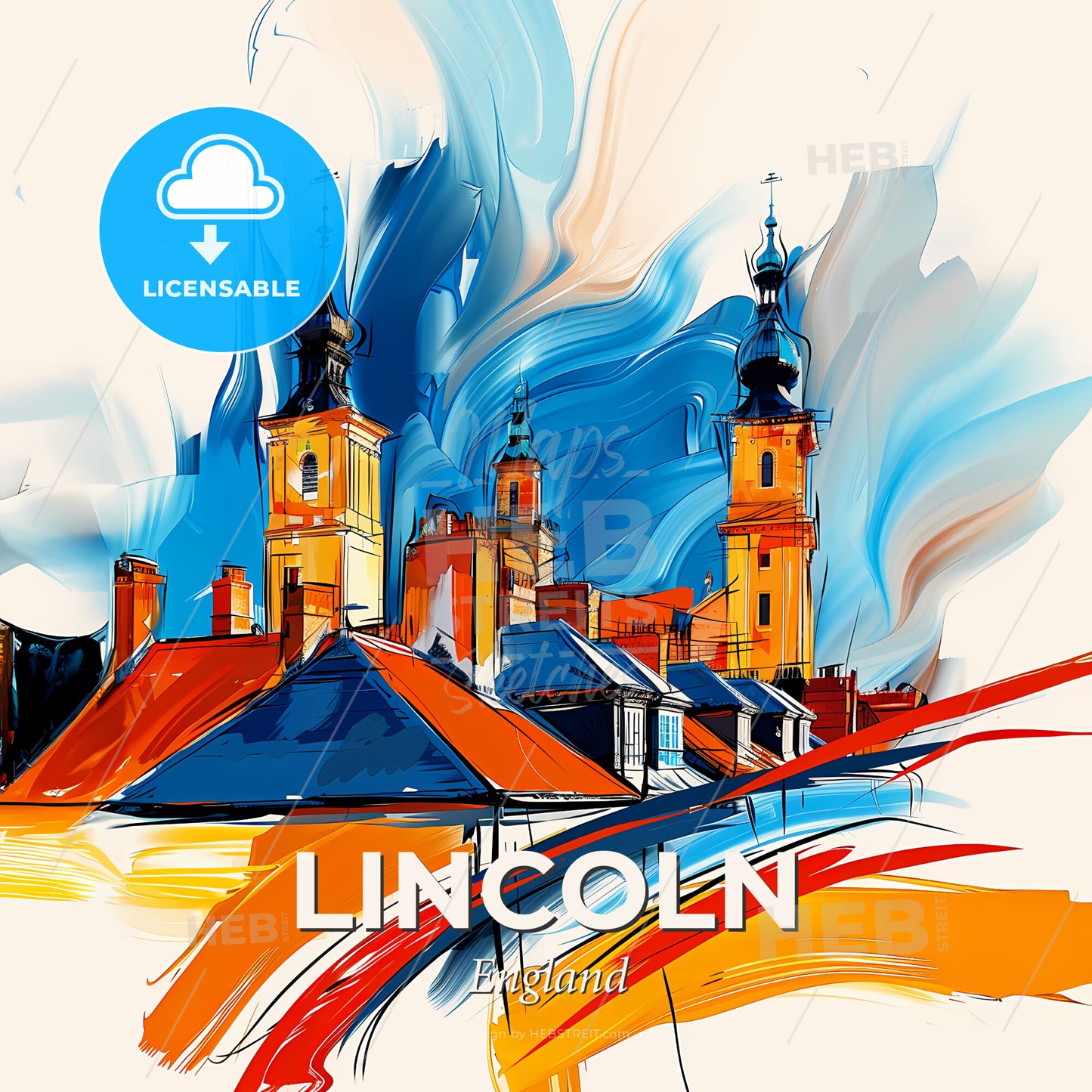 Vibrant Lincoln, England - A Painting Of A Town With A Colorful Background - Square format print template