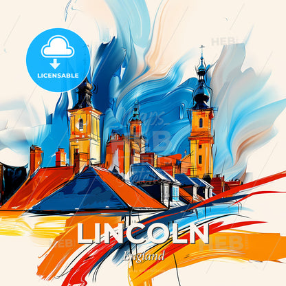 Vibrant Lincoln, England - A Painting Of A Town With A Colorful Background - Square format print template