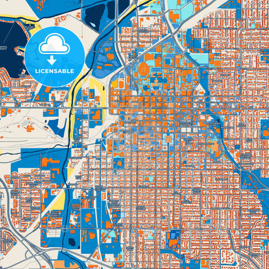 Colorful Lincoln Street Map with Labels and Buildings