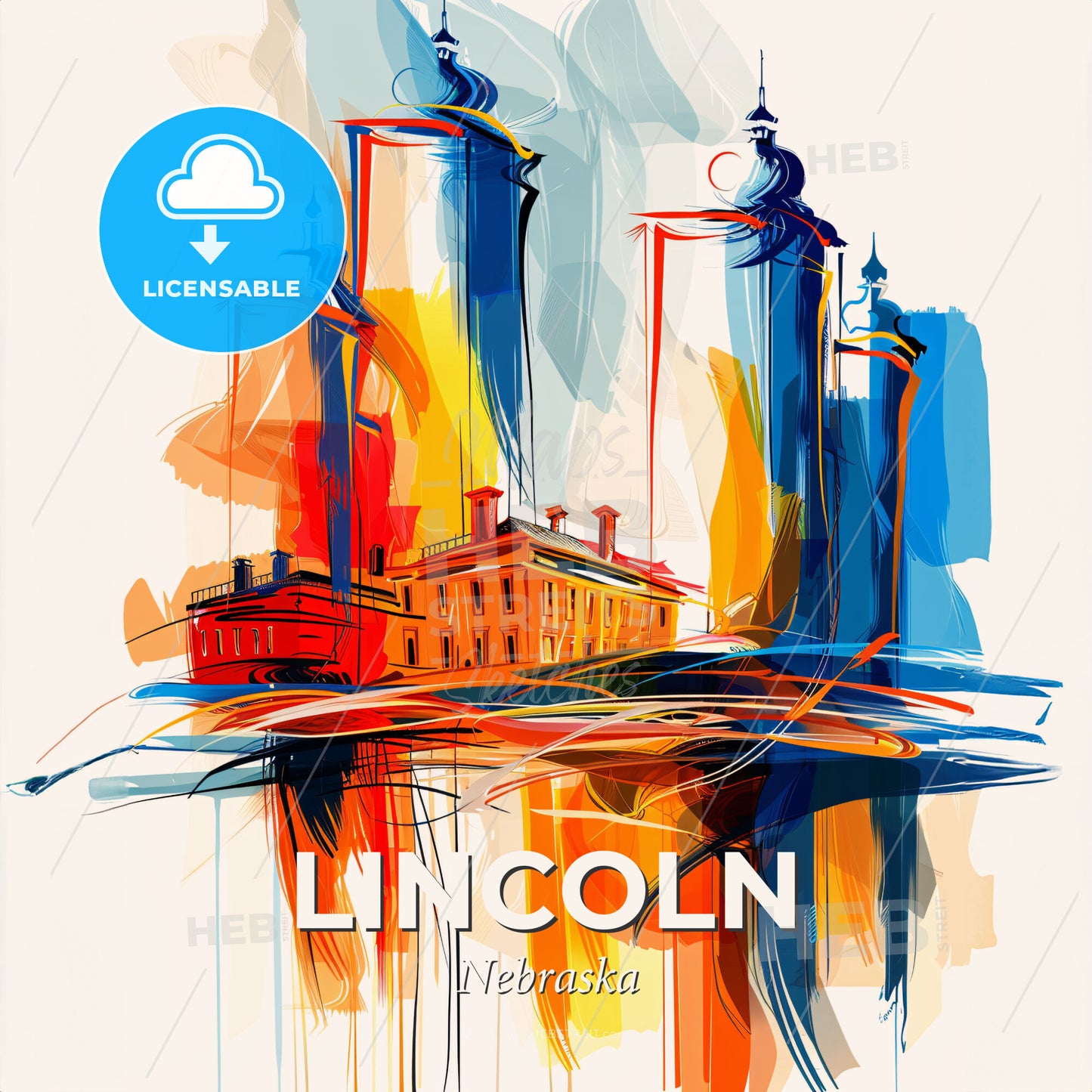 Vibrant Lincoln, Nebraska - A Painting Of Buildings And Towers - Square format print template