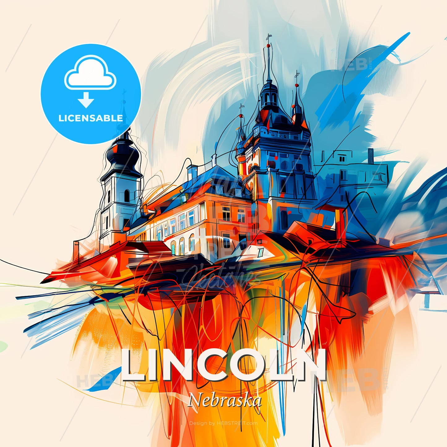 Vibrant Lincoln, Nebraska - A Painting Of A Building - Square format print template