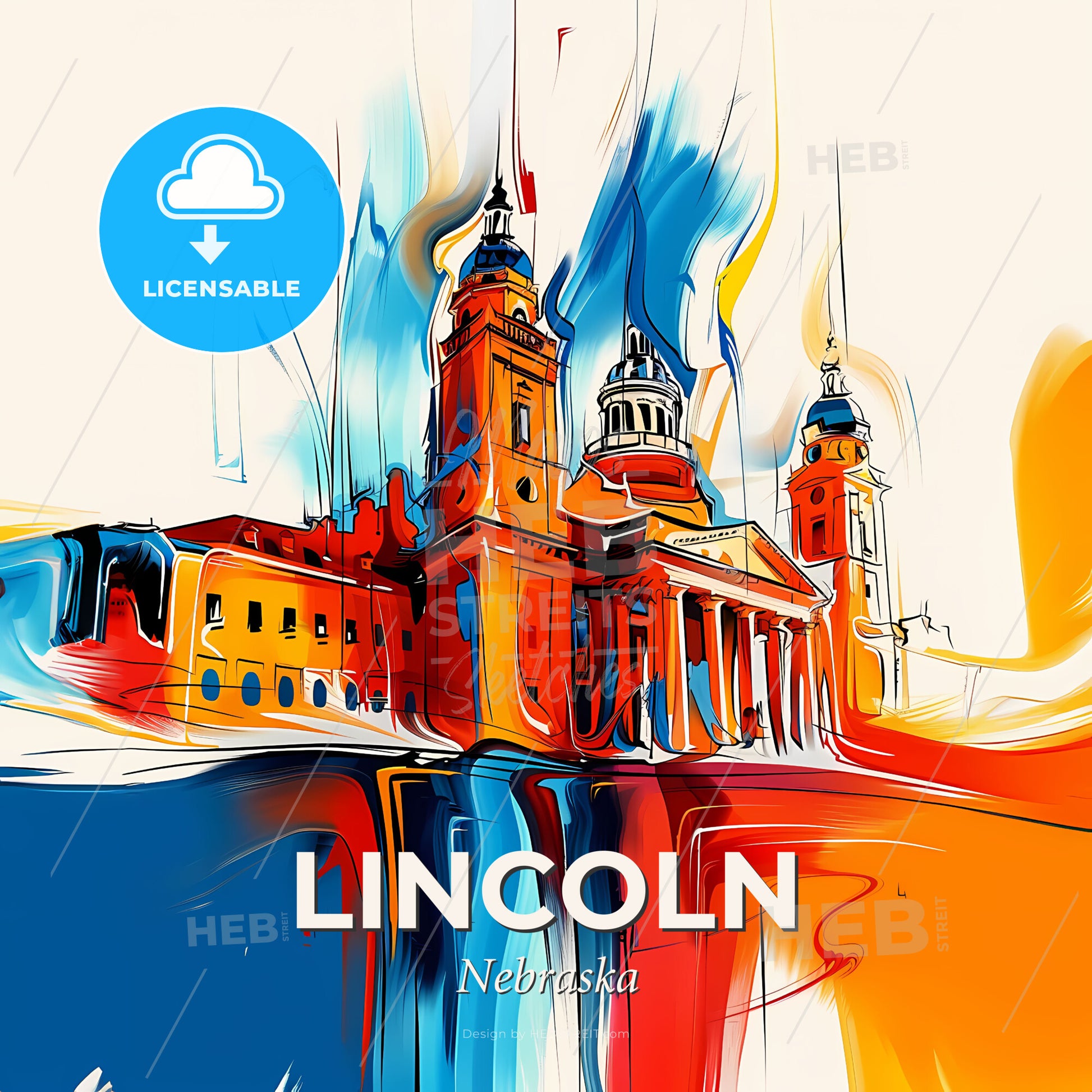 Vibrant Lincoln, Nebraska - A Colorful Painting Of A Building - Square format print template