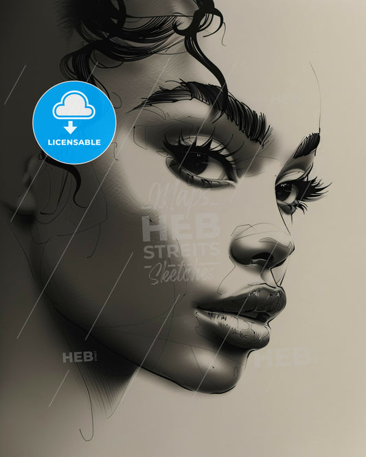 Minimalist Feminine Abstract Lines Art - A woman's face with long eyelashes