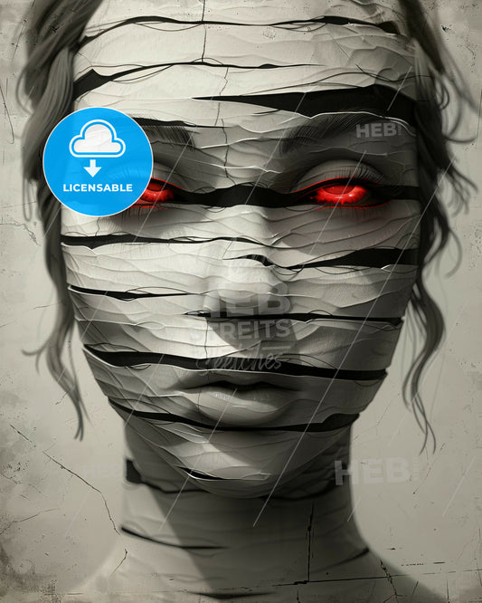 Beige Canvas: Headshot in Fluid Lines - A woman with bandages on her face