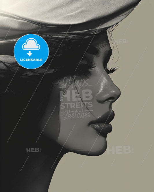 Beige Lines of Graceful Female - A woman with a hat