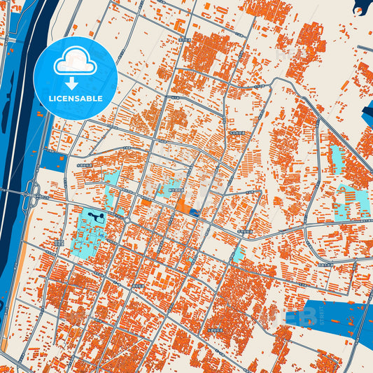 Colorful Linfen Street Map with Labels and Buildings