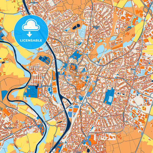 Colorful Lingen (Ems) Street Map with Labels and Buildings