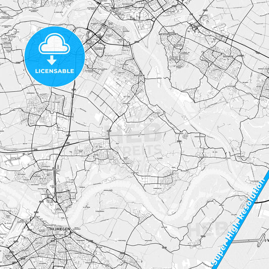 Lingewaard, Netherlands light map with streetnames, citynames and districts