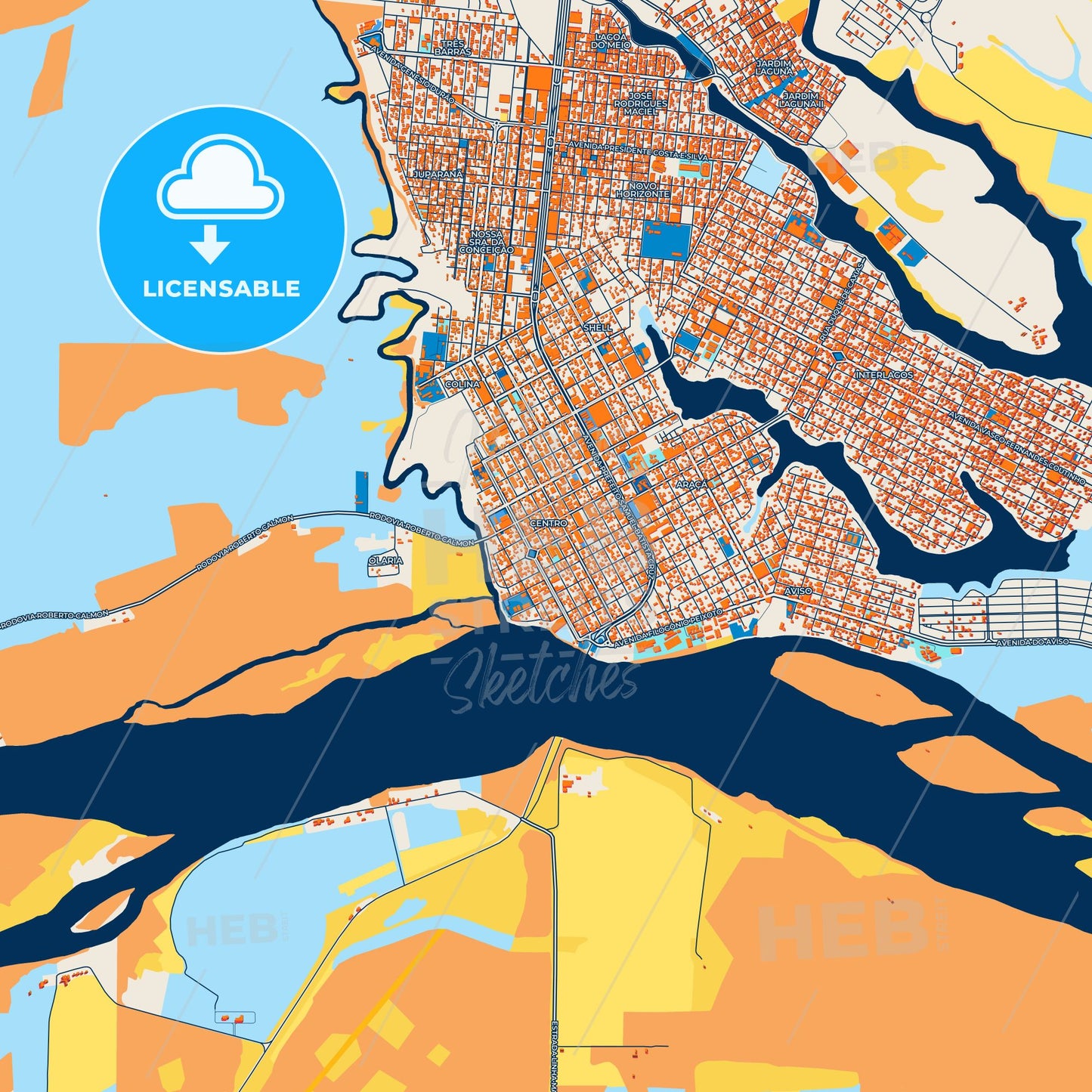 Colorful Linhares Street Map with Labels and Buildings