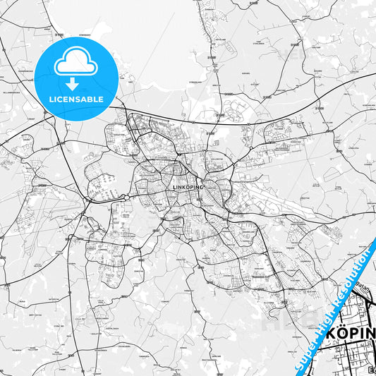Linköping, Sweden light map with streetnames, citynames and districts