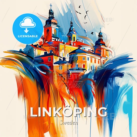 Vibrant Linköping, Sweden - A Painting Of A Building With A Colorful Paint Splash - Square format print template