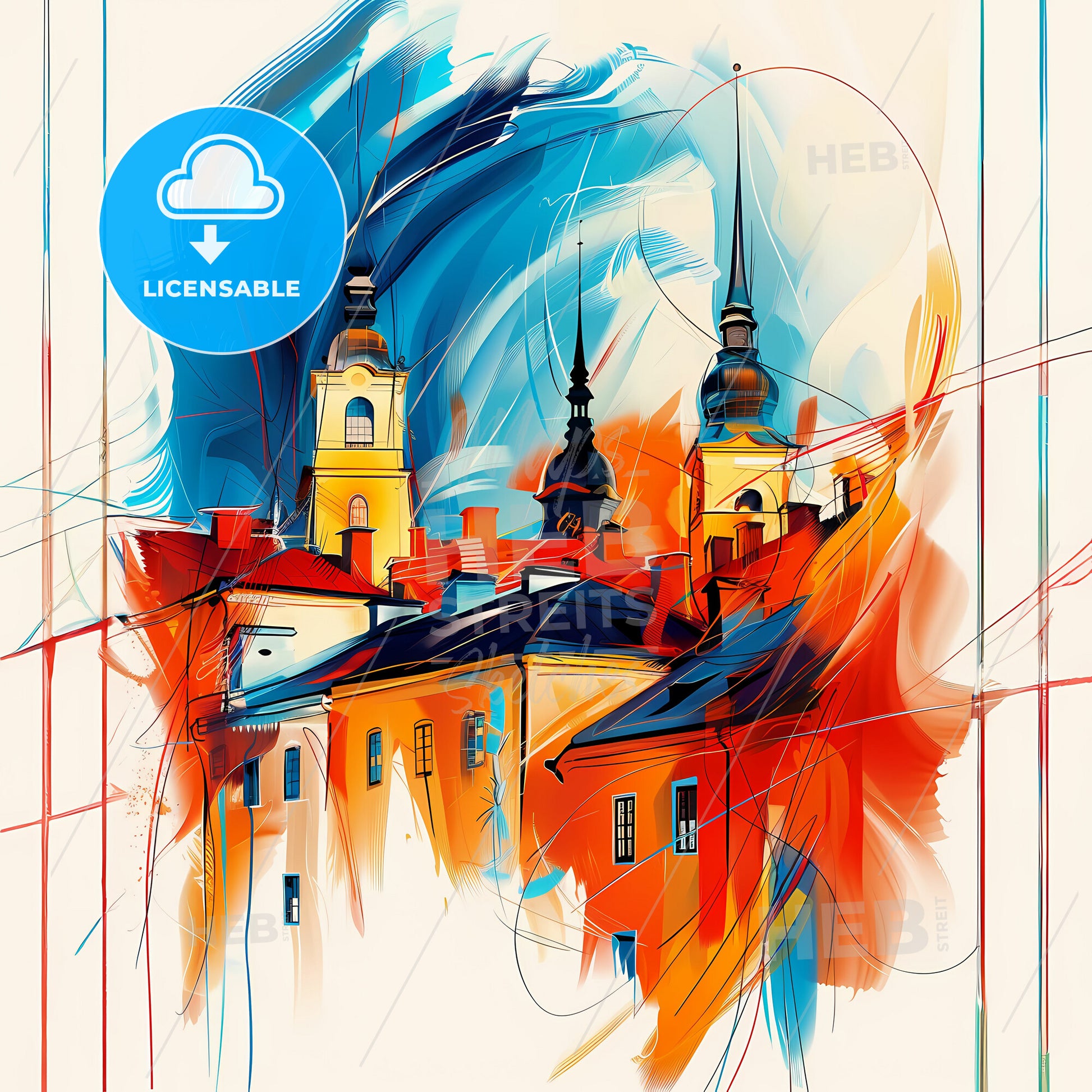 Vibrant Linköping, Sweden - A Painting Of A Building With Towers