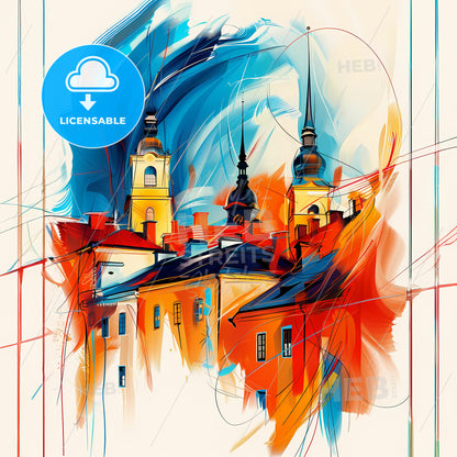 Vibrant Linköping, Sweden - A Painting Of A Building With Towers