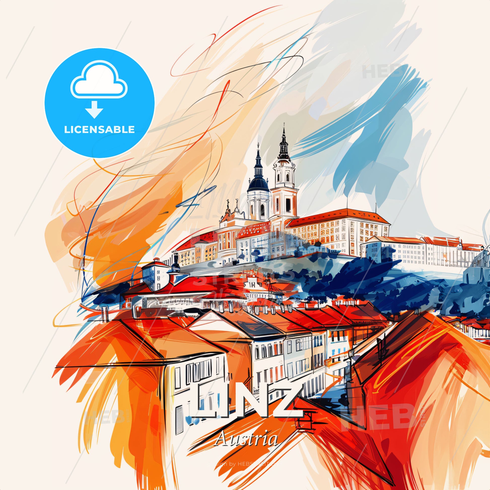 Vibrant Linz, Austria - A Drawing Of A City - Square format print template
