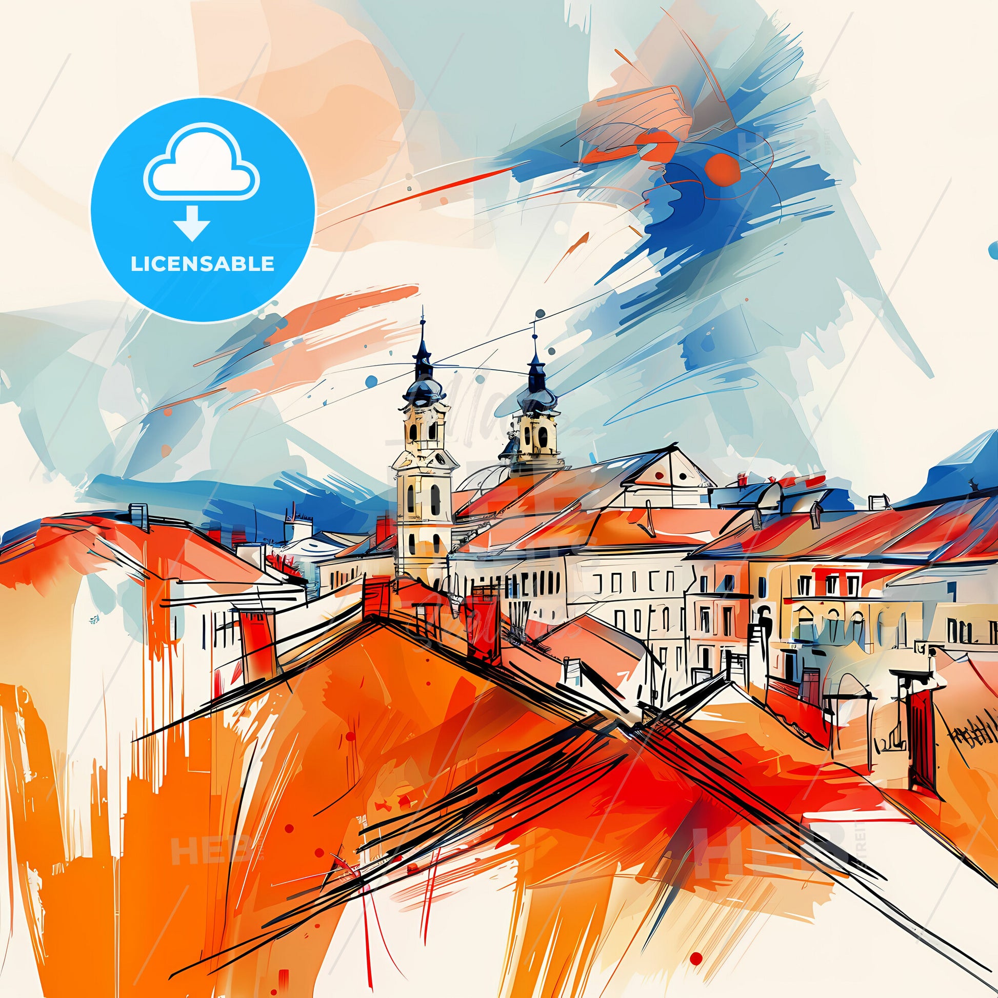 Vibrant Linz, Austria - A Painting Of A City