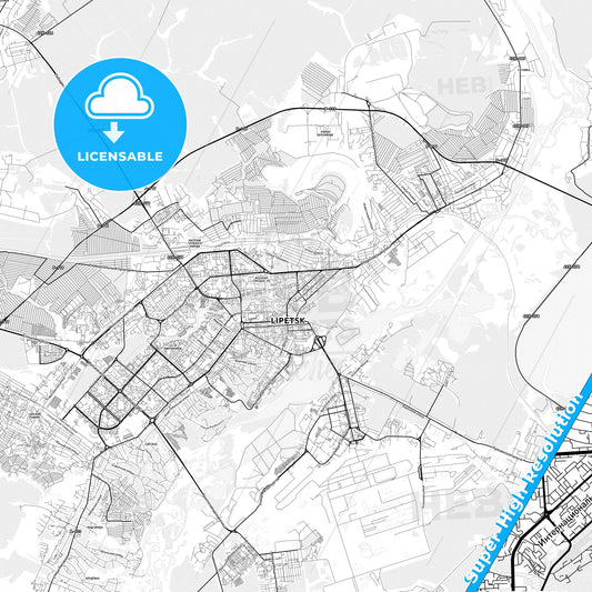 Lipetsk, Russia light map with streetnames, citynames and districts