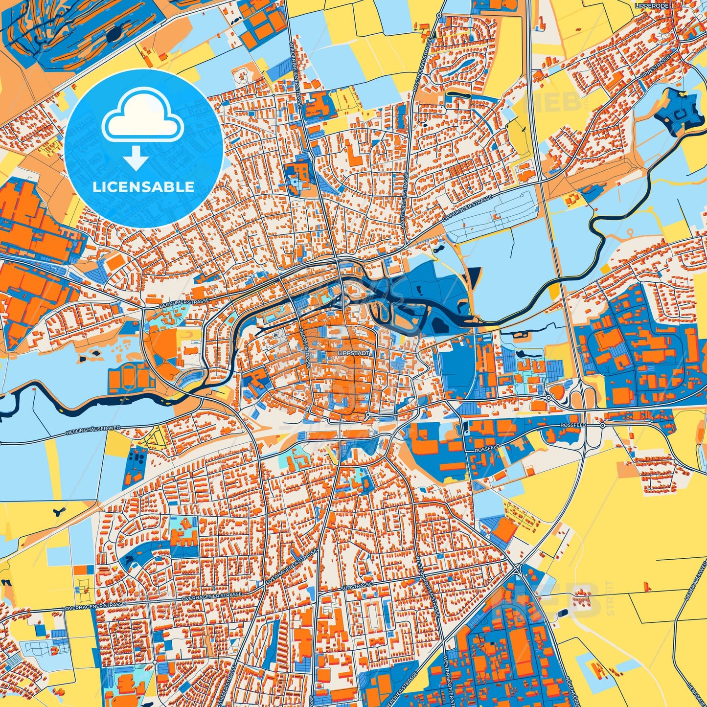 Colorful Lippstadt Street Map with Labels and Buildings