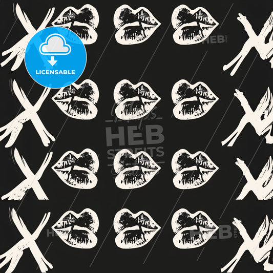 A Black Background With White Lips And X Marks