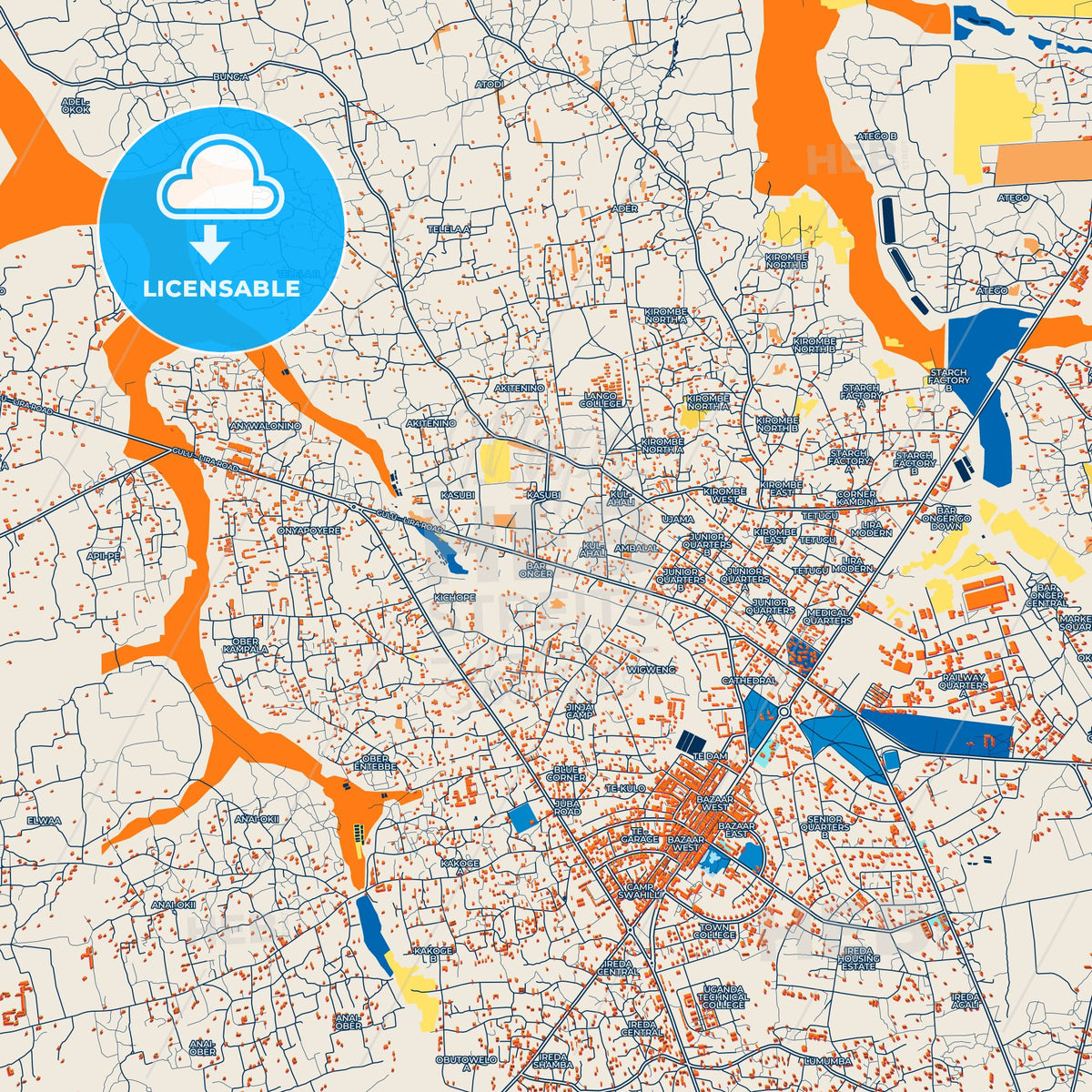 Colorful Lira Street Map with Labels and Buildings