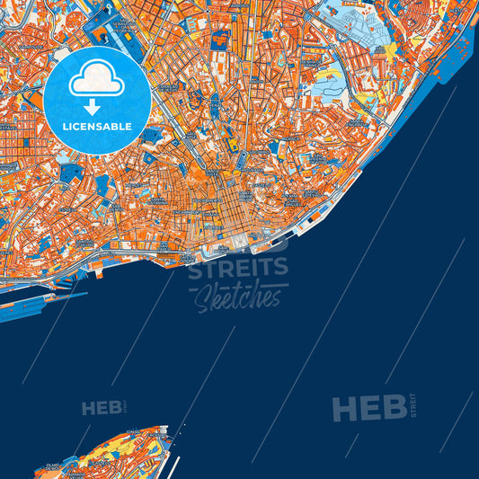 Colorful Lisbon Street Map with Labels and Buildings