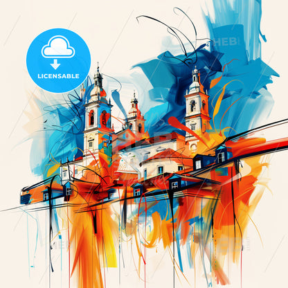 Vibrant Lisbon, Portugal - A Painting Of A Building With Colorful Paint