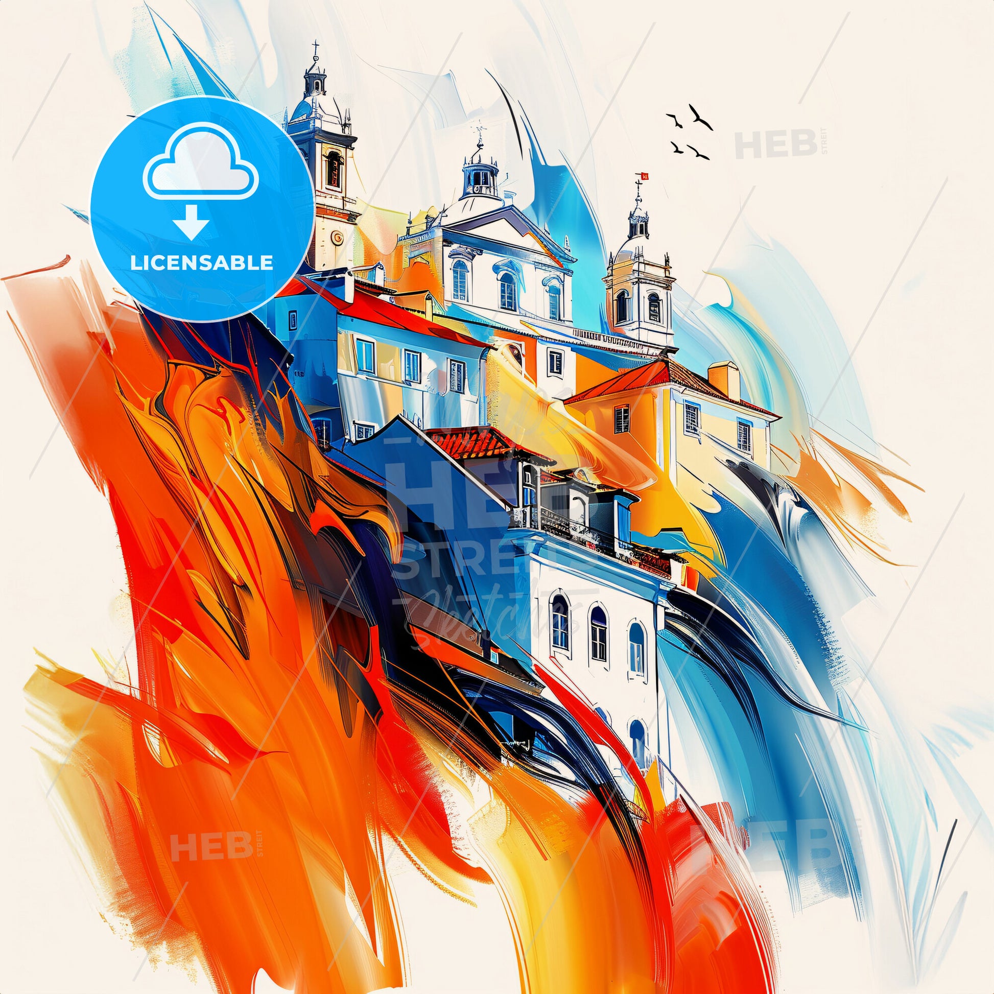 Vibrant Lisbon, Portugal - A Colorful Painting Of Buildings