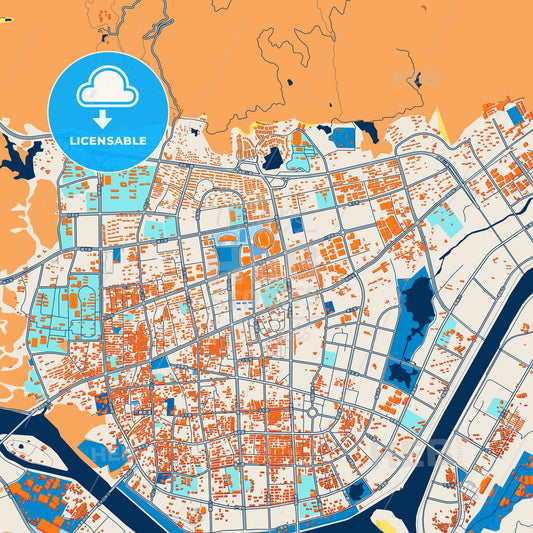 Colorful Lishui Street Map with Labels and Buildings