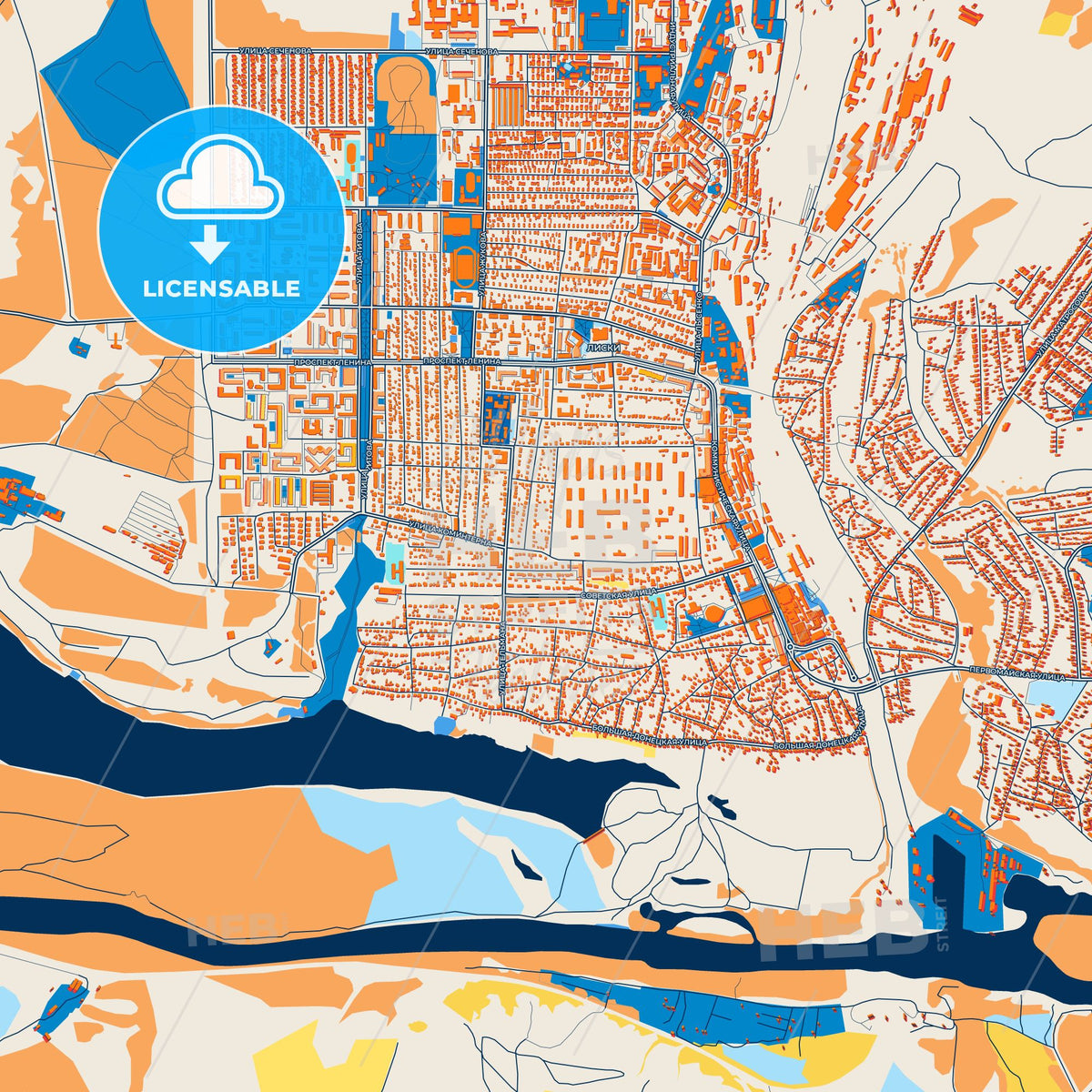 Colorful Liski Street Map with Labels and Buildings