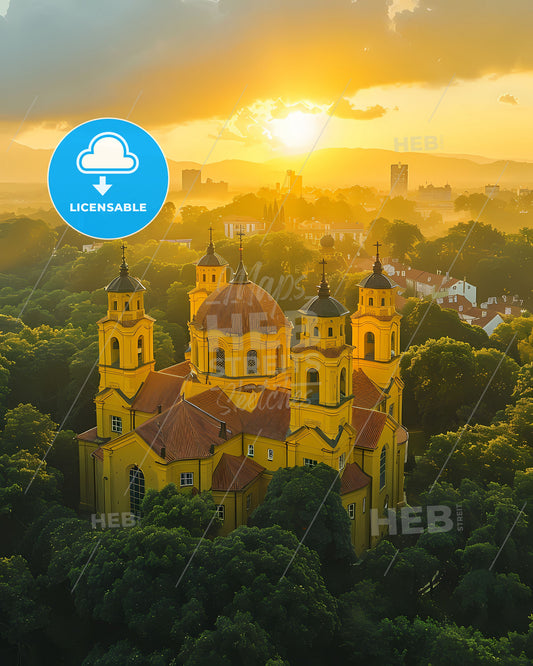 Colorful Abstract Painting with Towers, City and European Skyline