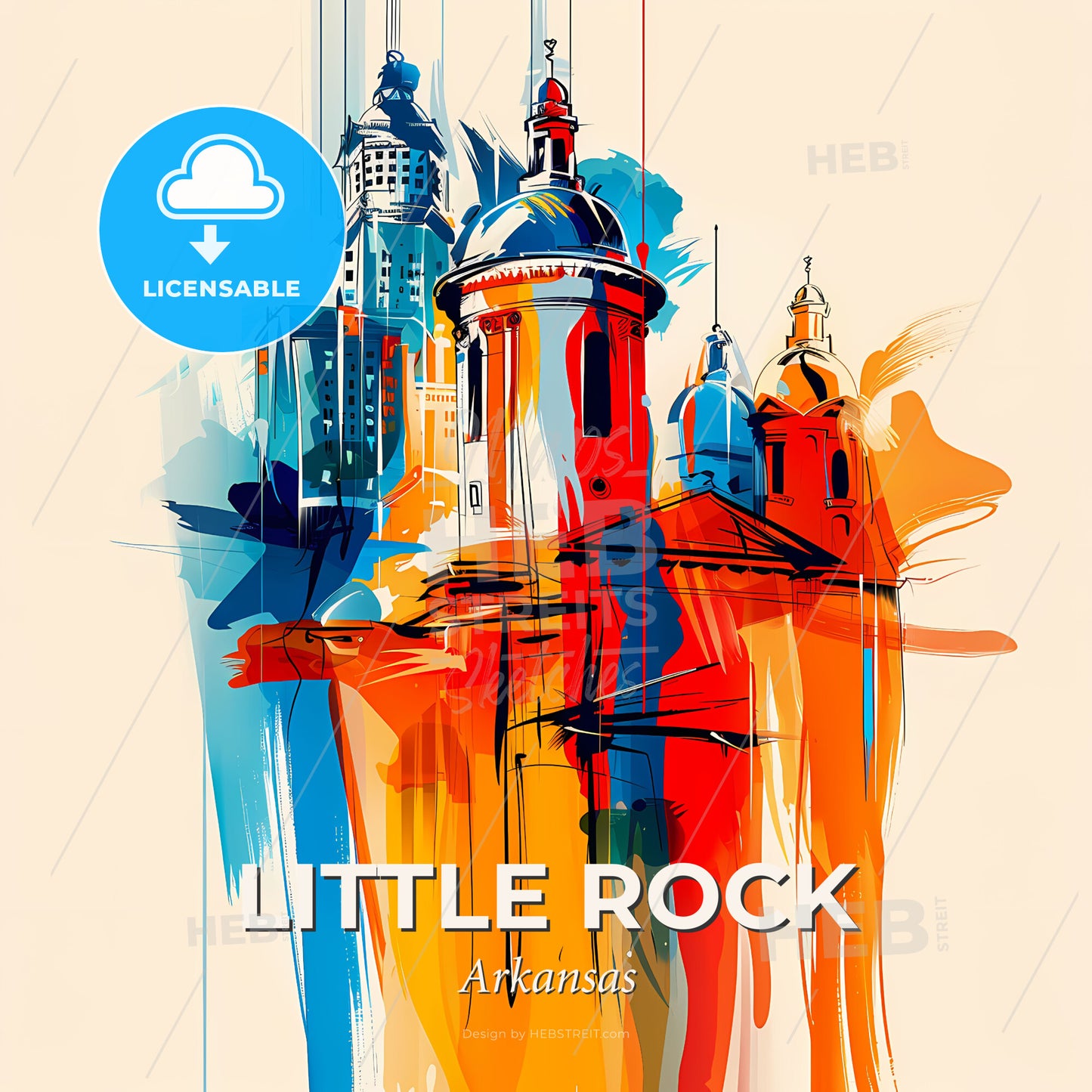 Vibrant Little Rock, Arkansas - A Colorful Painting Of Buildings - Square format print template