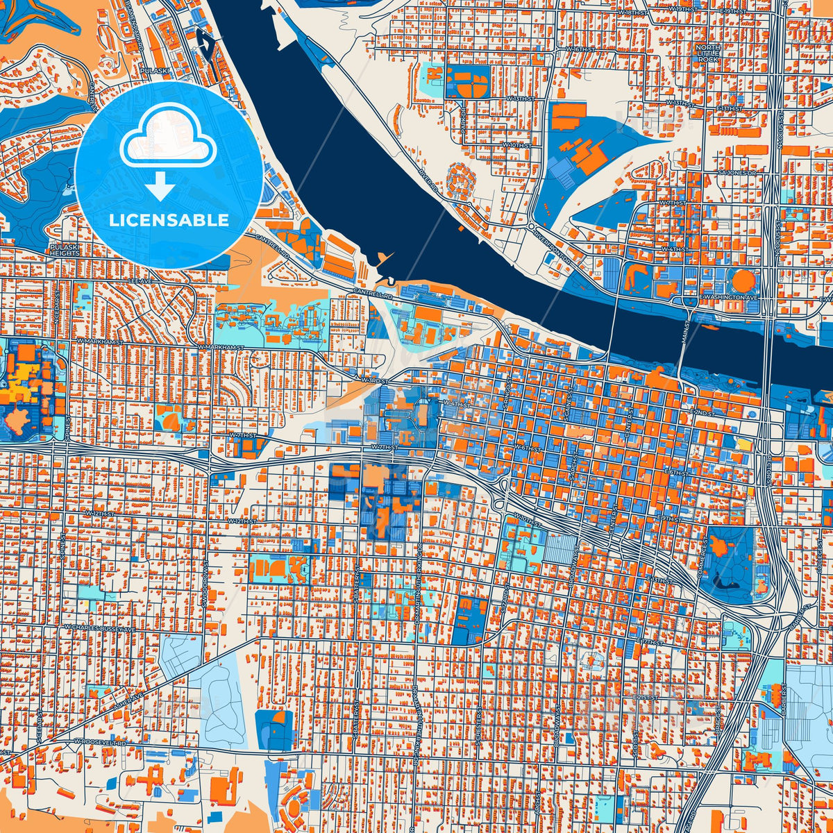 Colorful Little Rock Street Map with Labels and Buildings