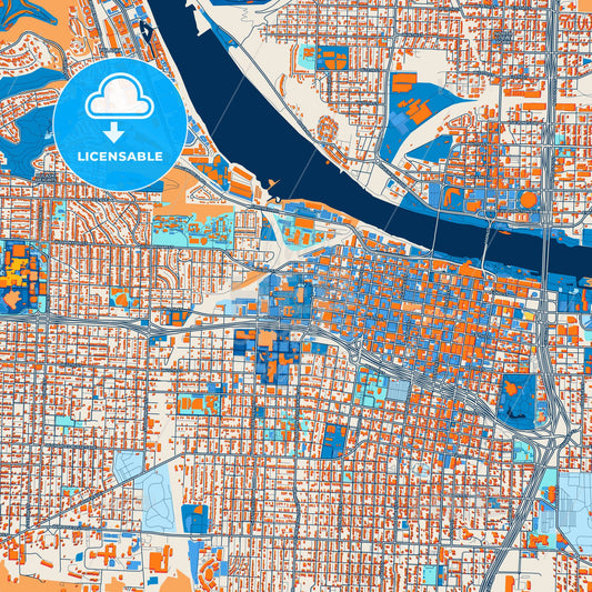 Colorful Little Rock Street Map with Labels and Buildings
