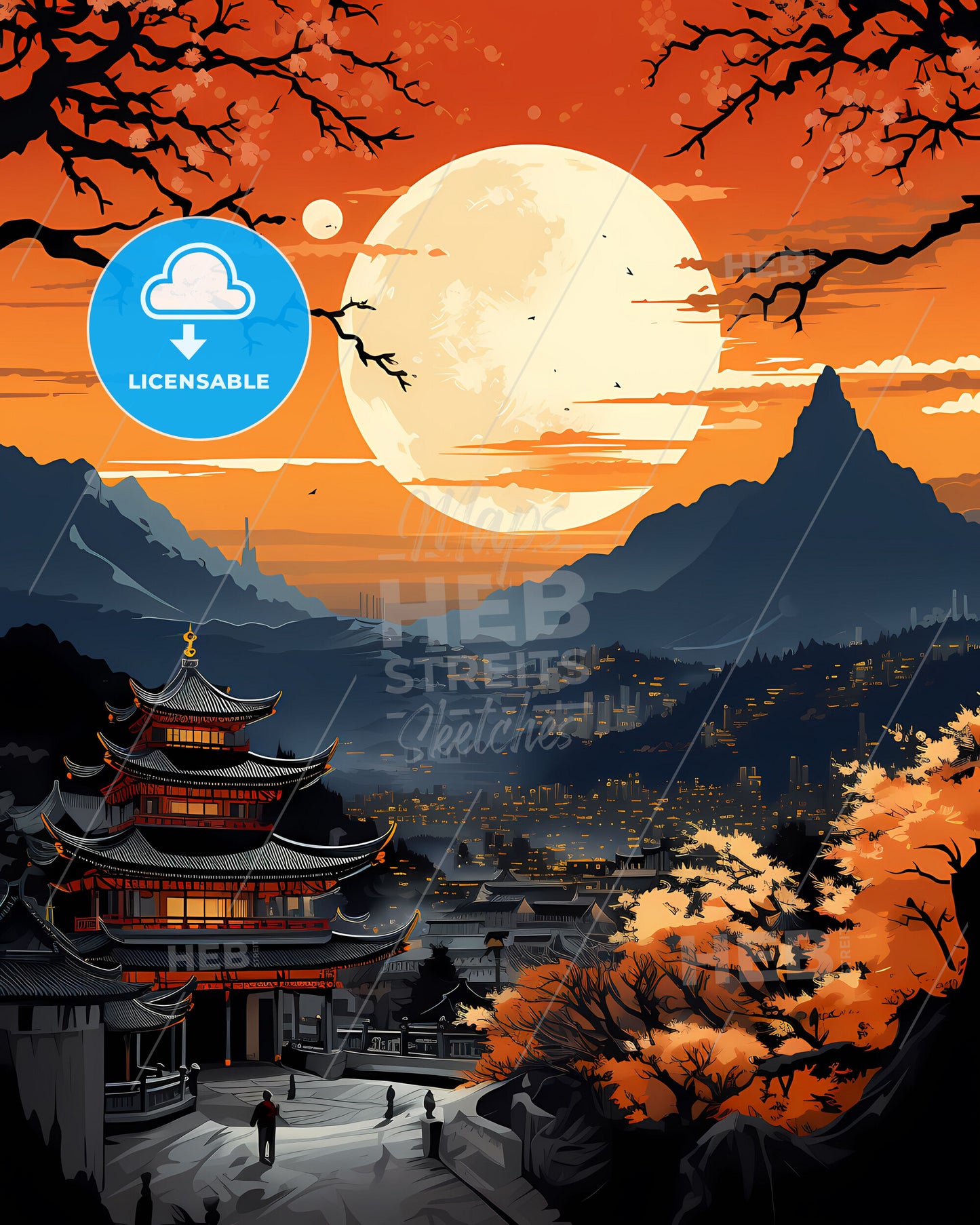 Stunning Cityscape Art: Vibrant Liuzhou Skyline with Majestic Lunar Glow