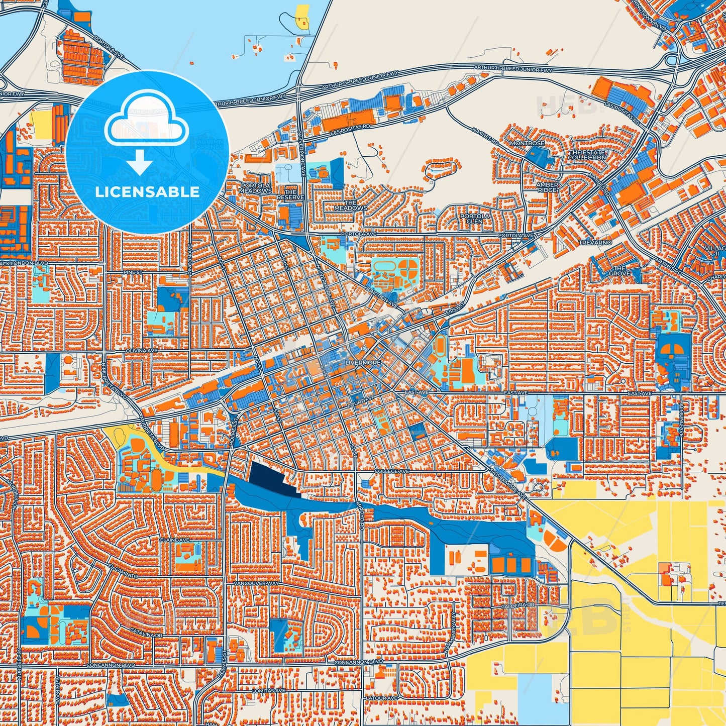 Colorful Livermore Street Map with Labels and Buildings