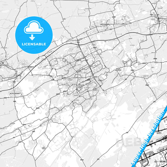 Livingston, Scotland light map with streetnames, citynames and districts