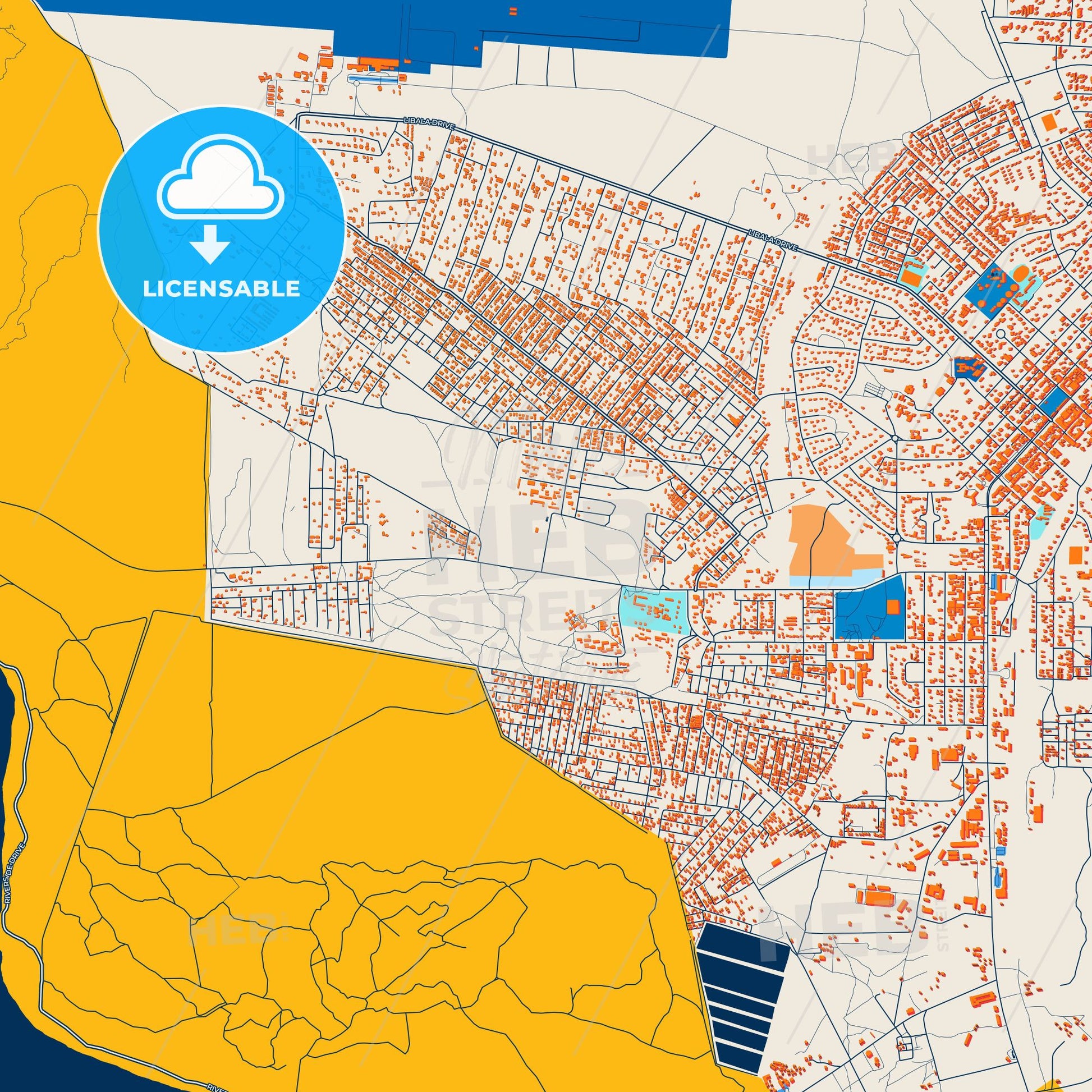 Colorful Livingstone Street Map with Labels and Buildings